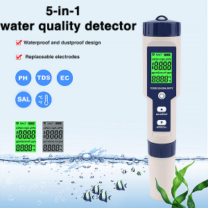 PH/EC/TEMP/TDS/SALT 5 in 1 Water Quality Tester Pen Meter for Pools, Drinking Water Aquariums hydroponic Cooking Tester Measure Water